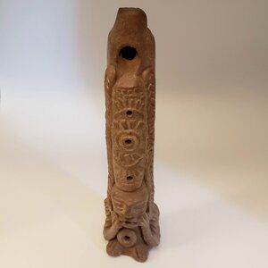 Vintage Clay Flute Recorder Totem Figure Native Tribal Folk Art Pottery Handmade